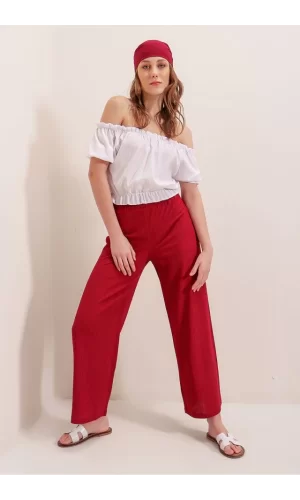 6543 Örme Pantolon - Kırmızı