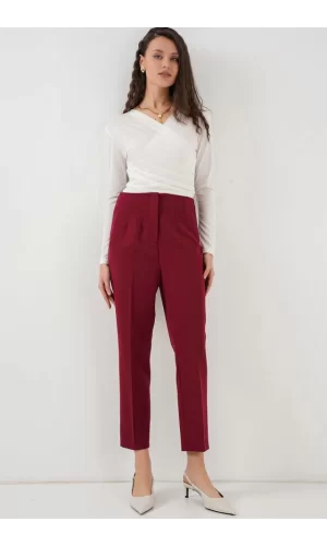 6650 Yüksek Bel Kumaş Pantolon - Bordo
