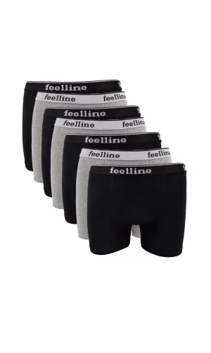 7 adet Feelline Siyah ve Gri Pamuklu Doğal Likralı Erkek Boxer