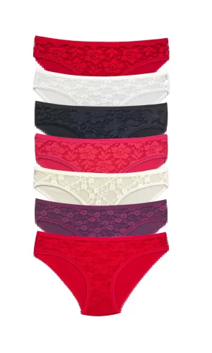 7 Adet Önü Dantelli Transparan Kadın Slip Külot S1