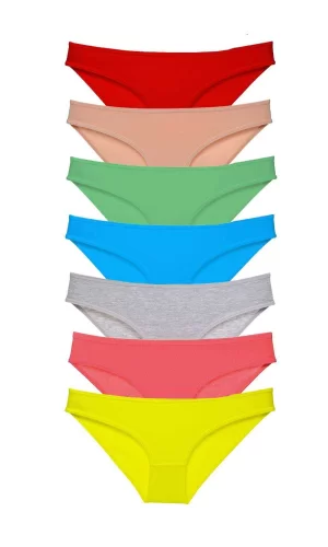 7 adet Süper Eko Set Likralı Kadın Slip Külot Çok Renkli