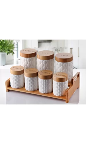 7li Bambu Kapak Standlı Baharat Seti Model 2