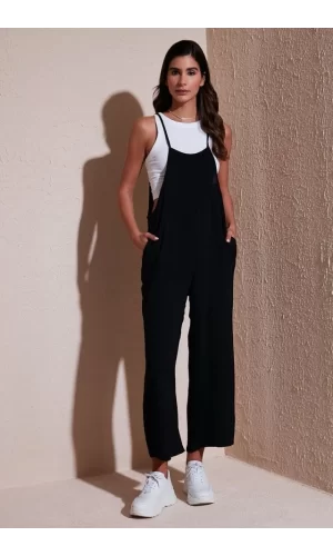 7019 Askılı Bahçivan Tulum - Siyah