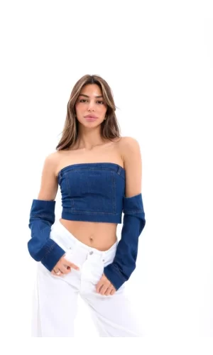 7357 KOT CROP-MAVİ