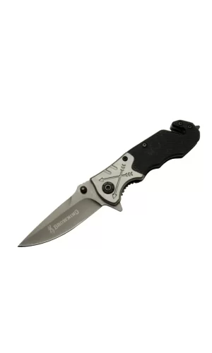 8-10 Siyah Kurtarma / Kamp Çakı 16,5cm - Yarı Otomatik, Kemerlikli, Cam Kırma Ve İp Kesme Aparatlı, Ok Figürlü Sap