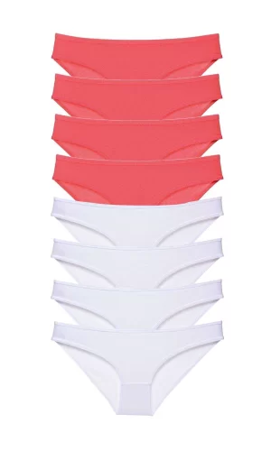 8 adet Eko Set Likralı Kadın Slip Külot Fuşya Beyaz