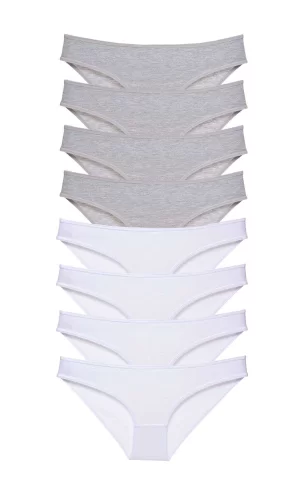 8 adet Süper Eko Set Likralı Kadın Slip Külot Gri Beyaz