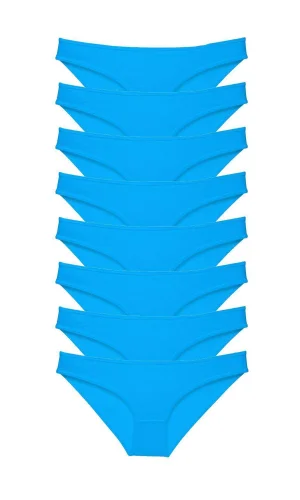 8 adet Süper Eko Set Likralı Kadın Slip Külot Mavi