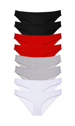 8 adet Süper Eko Set Likralı Kadın Slip Külot Siyah Kırmızı Gri Beyaz