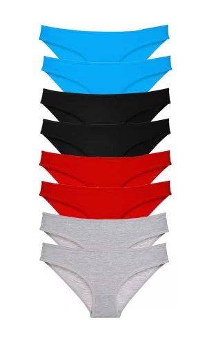 8 adet Süper Eko Set Likralı Kadın Slip Külot Siyah Kırmızı Gri Mavi
