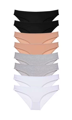 8 adet Süper Eko Set Likralı Kadın Slip Külot Siyah Ten Gri Beyaz