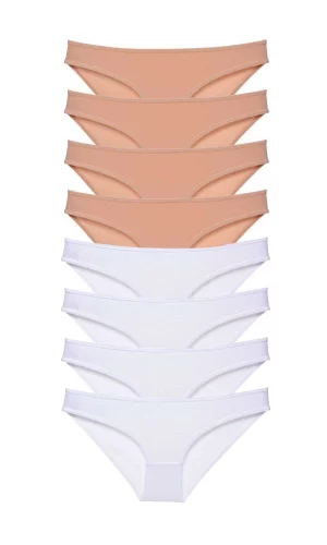 8 adet Süper Eko Set Likralı Kadın Slip Külot Ten Beyaz