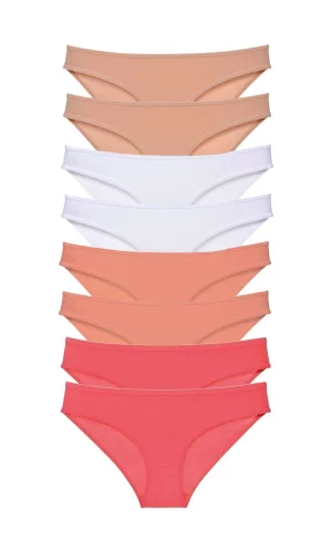 8 adet Süper Eko Set Likralı Kadın Slip Külot Ten Beyaz Pudra Fuşya