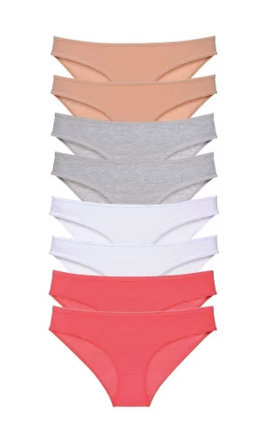 8 adet Süper Eko Set Likralı Kadın Slip Külot Ten Gri Beyaz Fuşya