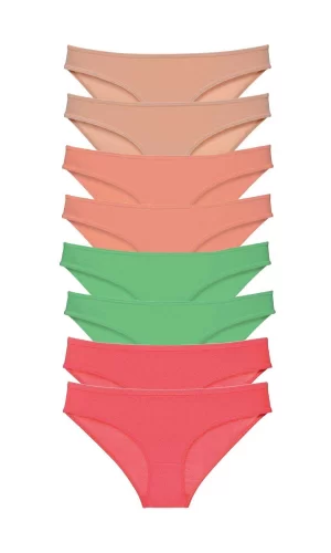 8 adet Süper Eko Set Likralı Kadın Slip Külot Ten Pudra Yeşil Fuşya