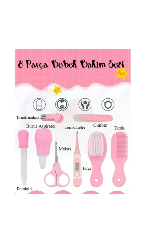 8 Parça Bebek Bakım Seti Pembe Renk