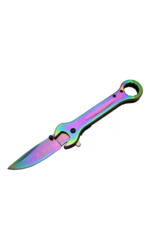 8000a Anahtar Görünümlü Renkli Kamp Çakı 19 Cm - Otomatik, Metal Sap