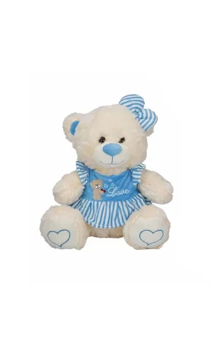 8334 Oturan Çizgili Elbiseli Peluş Ayı 40 Cm -sunman