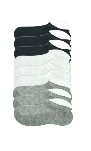 9 Adet Çocuk Sneaker Patik Çorap Siyah Beyaz Gri