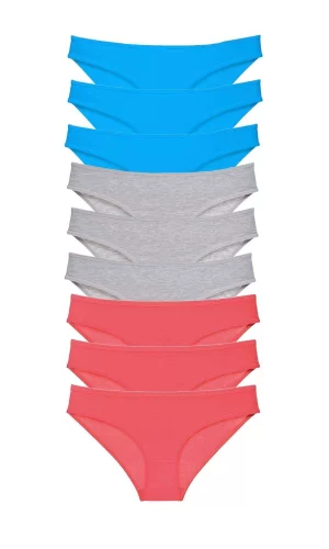 9 adet Süper Eko Set Likralı Kadın Slip Külot Fuşya Gri Mavi