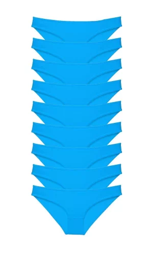 9 adet Süper Eko Set Likralı Kadın Slip Külot Mavi