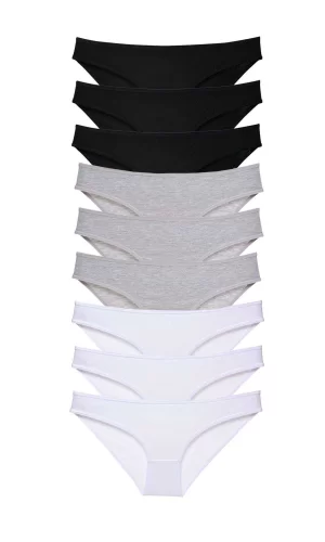 9 adet Süper Eko Set Likralı Kadın Slip Külot Siyah Gri Beyaz