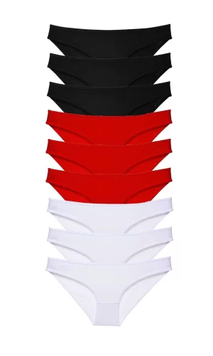 9 adet Süper Eko Set Likralı Kadın Slip Külot Siyah Kırmızı Beyaz