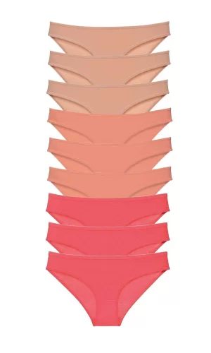 9 adet Süper Eko Set Likralı Kadın Slip Külot Ten Pudra Fuşya