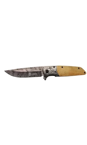A2150c Kahve Kamp Çakısı 21cm- Manuel, Ahşap İşlemeli Sap,kemerlikli