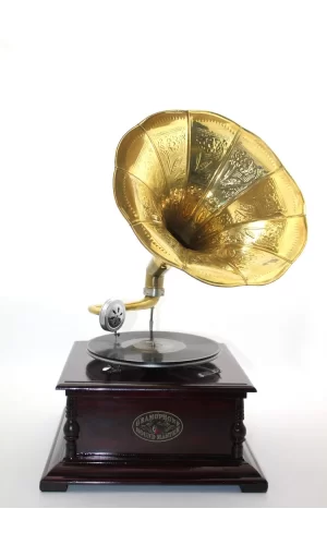 Ahşap Kare Gramofon Taş Plak Çalar
