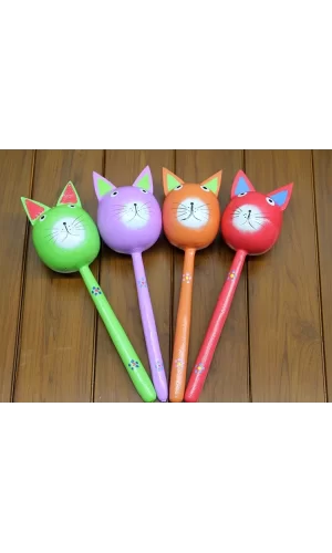 Ahşap Kedi Marakas Tekli Polos:29