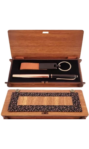 Ahşap Kutulu Bakır Roller Kalem Ve Taba Anahtarlık Set