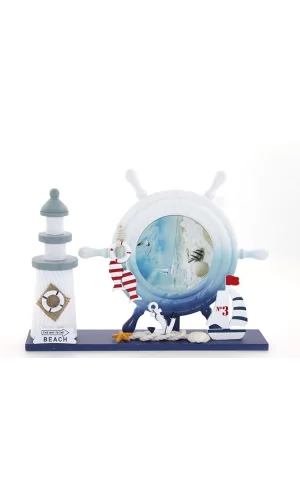 Ahşap Marin Deniz Feneri Dümenli Çerceve Alk2452