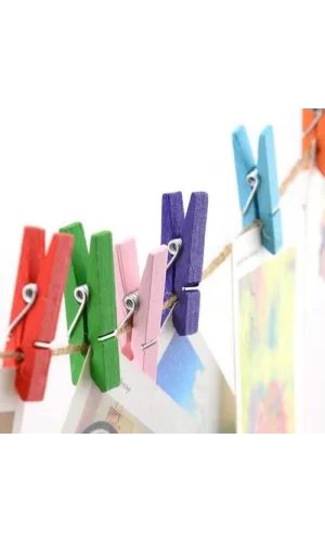 Ahşap Renkli Mini Mandal 100 Adet