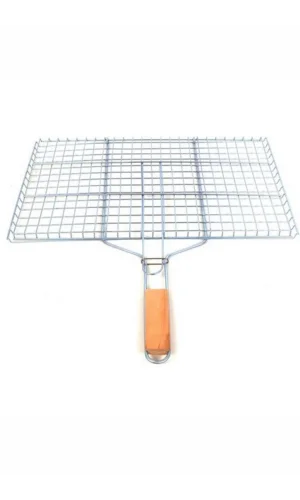 Ahşap Saplı Mangal Izgarası Galvanizli Paslanmaz Kafes Demir 25 x 40 cm