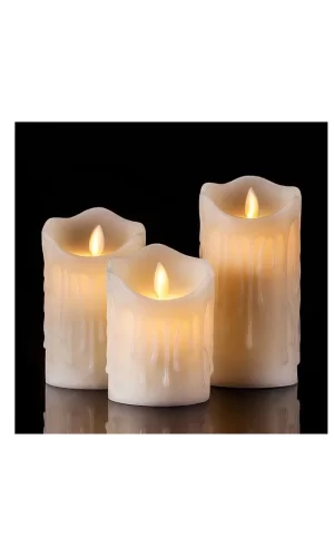 Alevli Led Mum Hareketli Alev Görünümlü Dekoratif Mum - 3lü Set