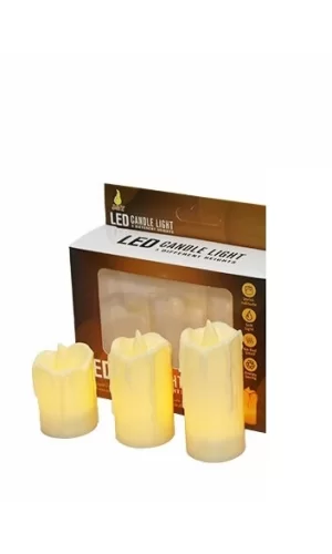 Alevli Led Mum Hareketli Alev Görünümlü Dekoratif Mum - 3lü Set (orta Boy)