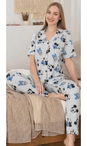 Alissa 6283 Kadın Mickey Mouselu Patlı Pijama Takımı