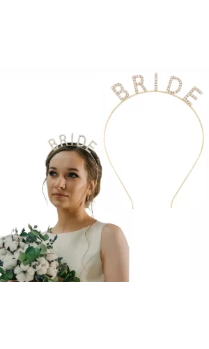 Altın Gold Renk Bekarlığa Veda Kristal Taş Bride Tacı İthal 16x10 Cm