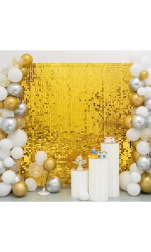 Altın Gold Renk Dikdörtgen Kesim Parlak Sim Görünümlü Fon Perde Dekor 1x2 Metre