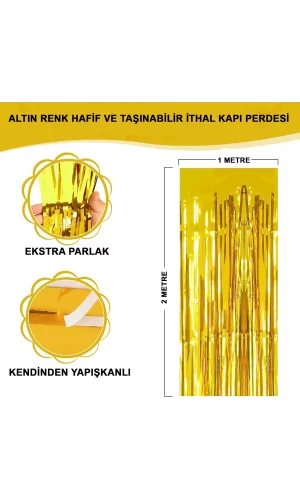 Altın Gold Renk Ekstra Metalize Parlak Saçaklı Arka Fon Perde İthal A Kalite 1x2 Metre