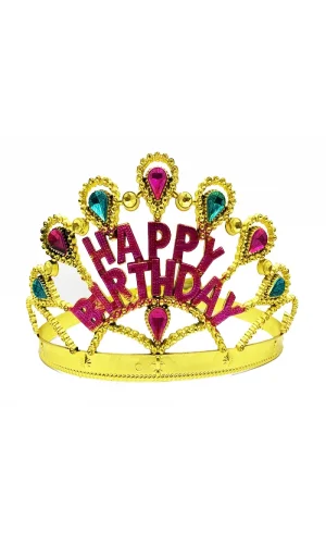Altın Renk Happy Birthday Yazılı Doğum Günü Tacı 60 Cm