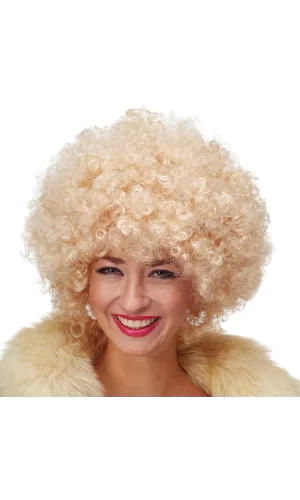 Altın Renk Kıvırcık Afro Bonus Peruk Saç Parti Peruğu Platin Gold