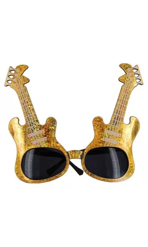 Altın Renk Rockn Roll Gitar Şekilli Parti Gözlüğü 15x15 Cm