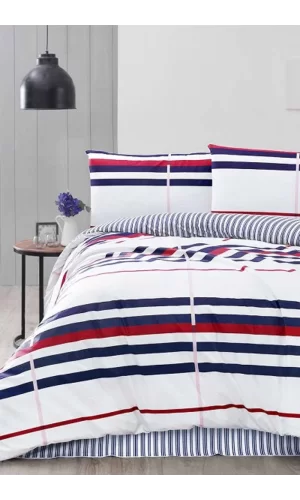 Altınbaşak Çift Kişilik Nevresim Takımı 100 Pamuk Ranforce Striped Kırmızı