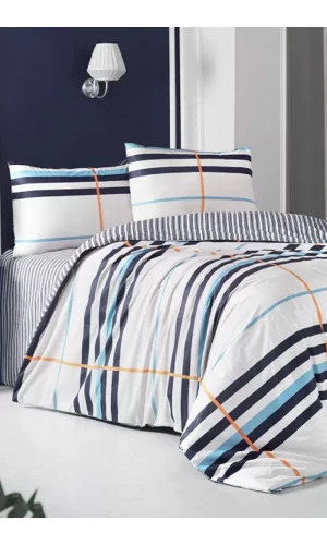 Altınbaşak Çift Kişilik Nevresim Takımı 100 Pamuk Ranforce Striped Turkuaz