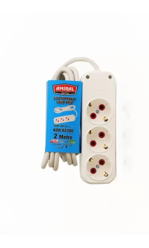 Amiral 3 Lü Topraklı 2 Metre Kablolu Grup Priz