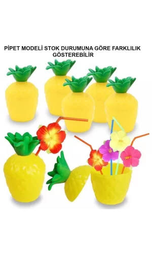 Ananas Hawaii Luau Aloha Pipetli İçecek Kabı Bardak 10x13 Cm 1 Adet