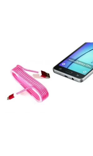 Android Örgü Şeklinde Renkli Çelik Şarj Data Kablosu - Pembe