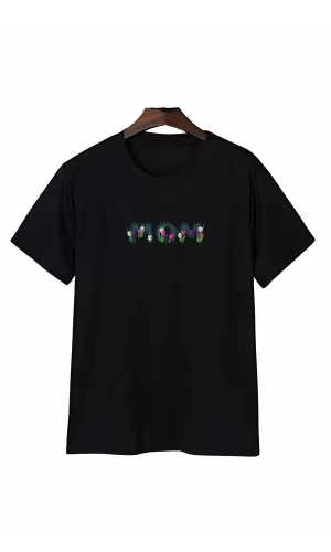 Luz&Pos Anneler Gününe Özel Tasarım Mom Çiçek Baskılı T-shirt - Siyah
